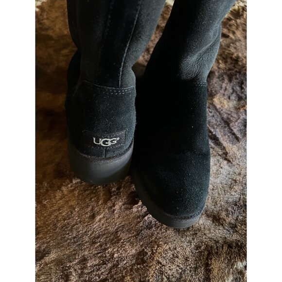 UGG Amie Black Suede Fur Wedge Boots Womens Size 8 - Picture 4 of 9